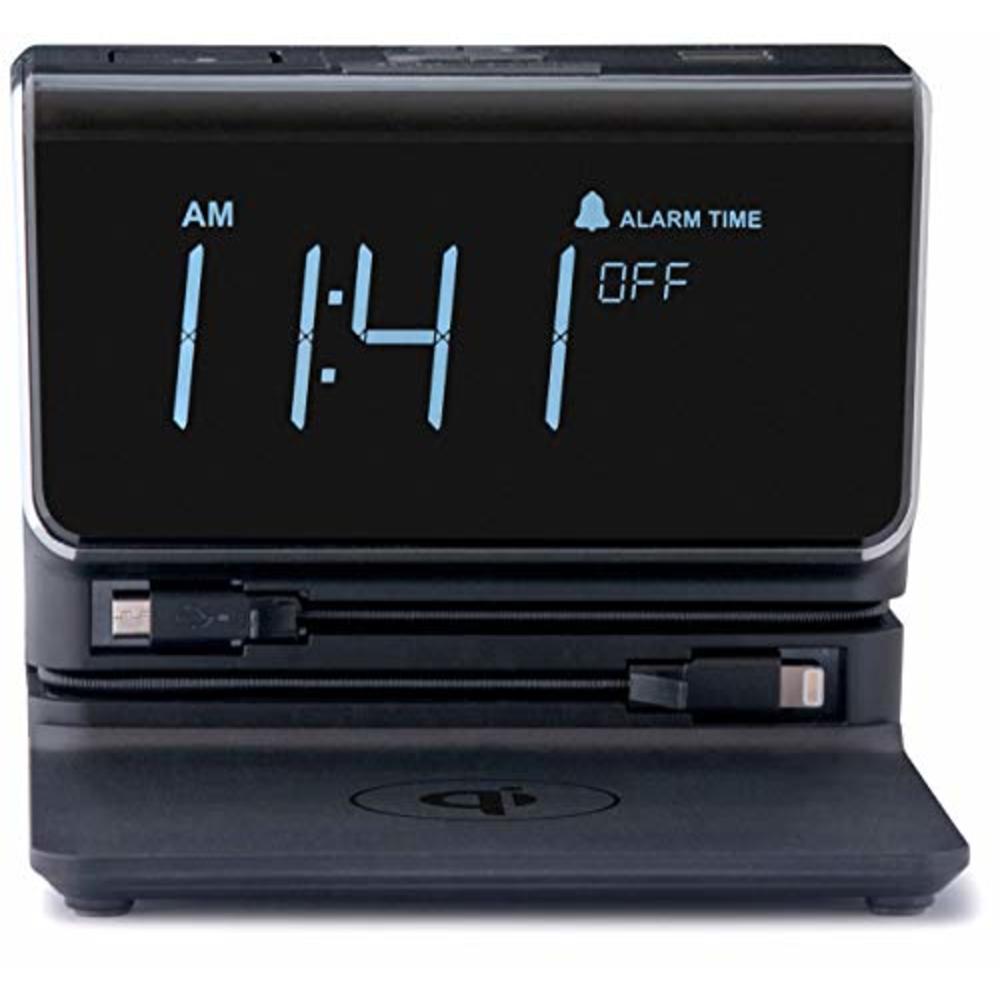 Kube KSE1/100-US Alarm Clock with 2 USB, Wireless Charging, Black, 1-Year Warranty