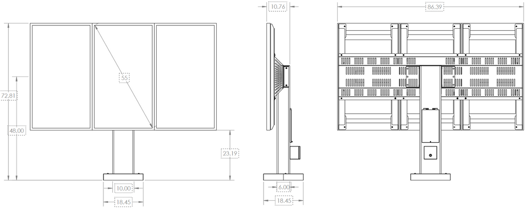Crimson QSR355-SAM digital drive thru menu board mount for three Samsung 55” OHF displays