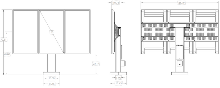 Crimson QSR355-SAM digital drive thru menu board mount for three Samsung 55” OHF displays