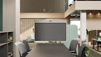 Logitech Rally Board 65 all-in-one collaboration device with a 65-inch touchscreen display and audio and video