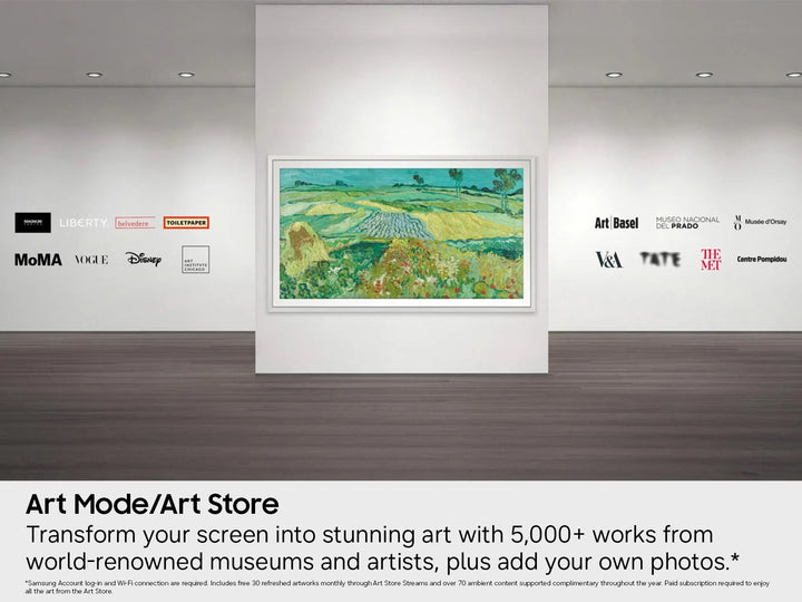 Samsung 55" The Frame LS03HE 4K Vision AI Smart TV with Neo QLED panel, a glare-free matte display and customizable bezel color