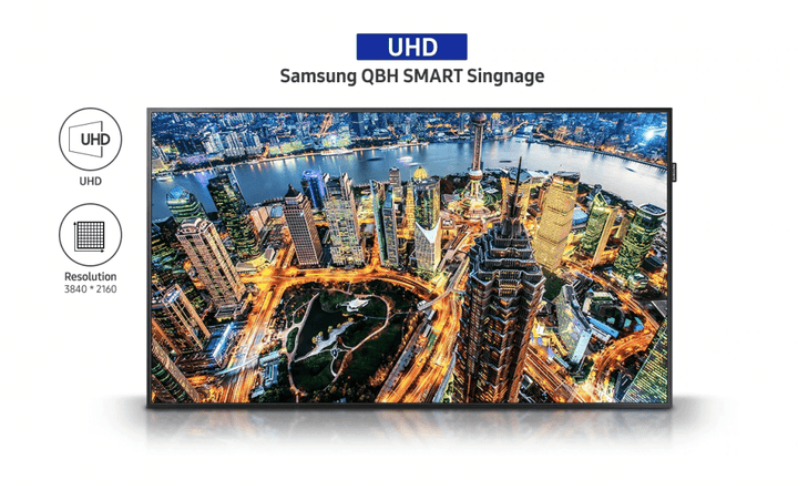 Samsung QB75H 75″ QBH series, 4K UHD Signage Display with Embedded Media Player, 300 Nits, 16/7, 3 Year Warranty