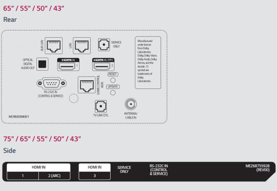 LG 50UR340C9 50" 4K UHD Signage Inputs