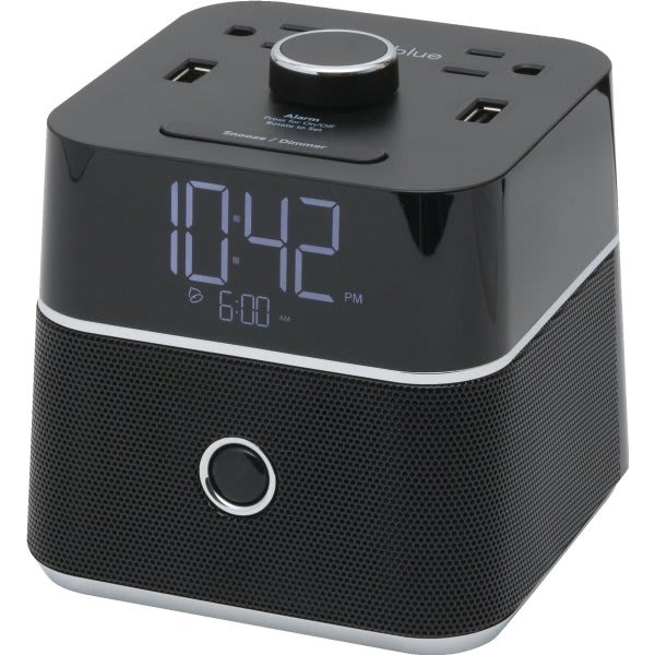 Brandstand BPEBL CubieBlue Alarm Clock with 2 USB, Power Outlets, BT, 1-Year Warranty