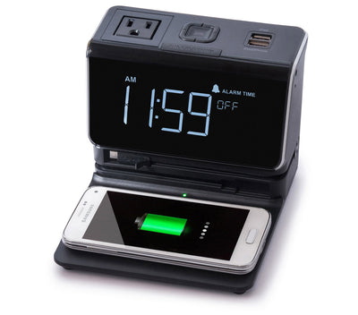 Kube KSE1/100-US Alarm Clock with 2 USB, Wireless Charging, Black, 1-Year Warranty