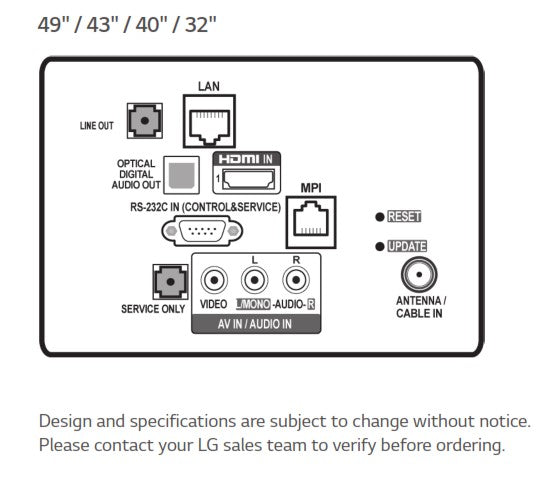LG 43LT560H9 43" Hospitality LED TV Rear Inputs
