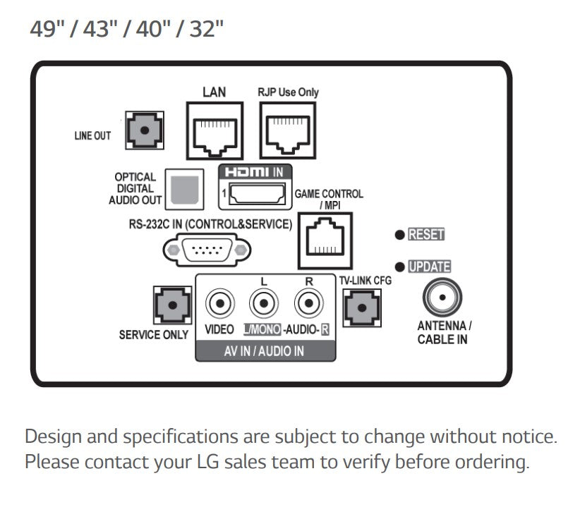 LG 32LT570H9 32" Hospitality LED TV Inputs