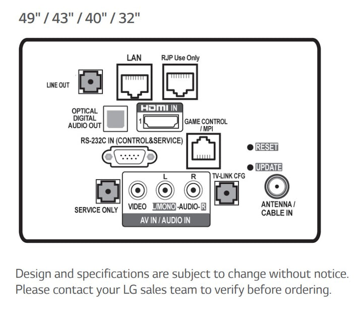 LG 32LT570H9 32" Hospitality LED TV Inputs