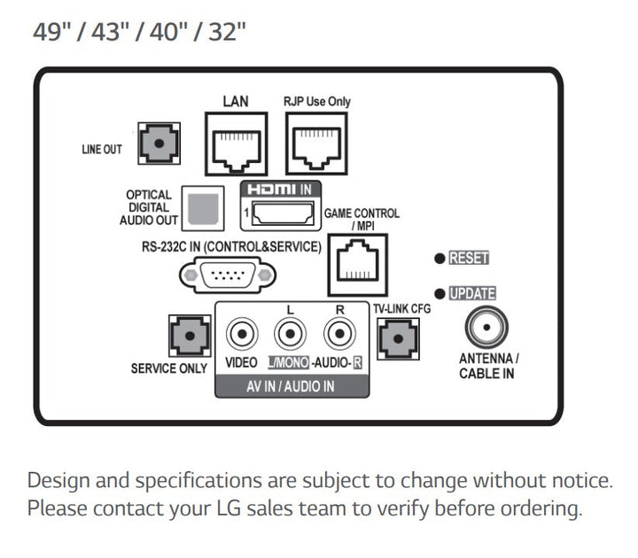 LG 43LT570H9 43" Hospitality LED TV Inputs