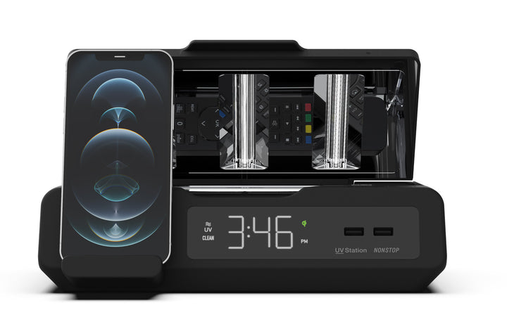 Nonstop NSUV-BK Clock with 2 USB, UV Sterilizing, Wireless Charging, 1-Year Warranty