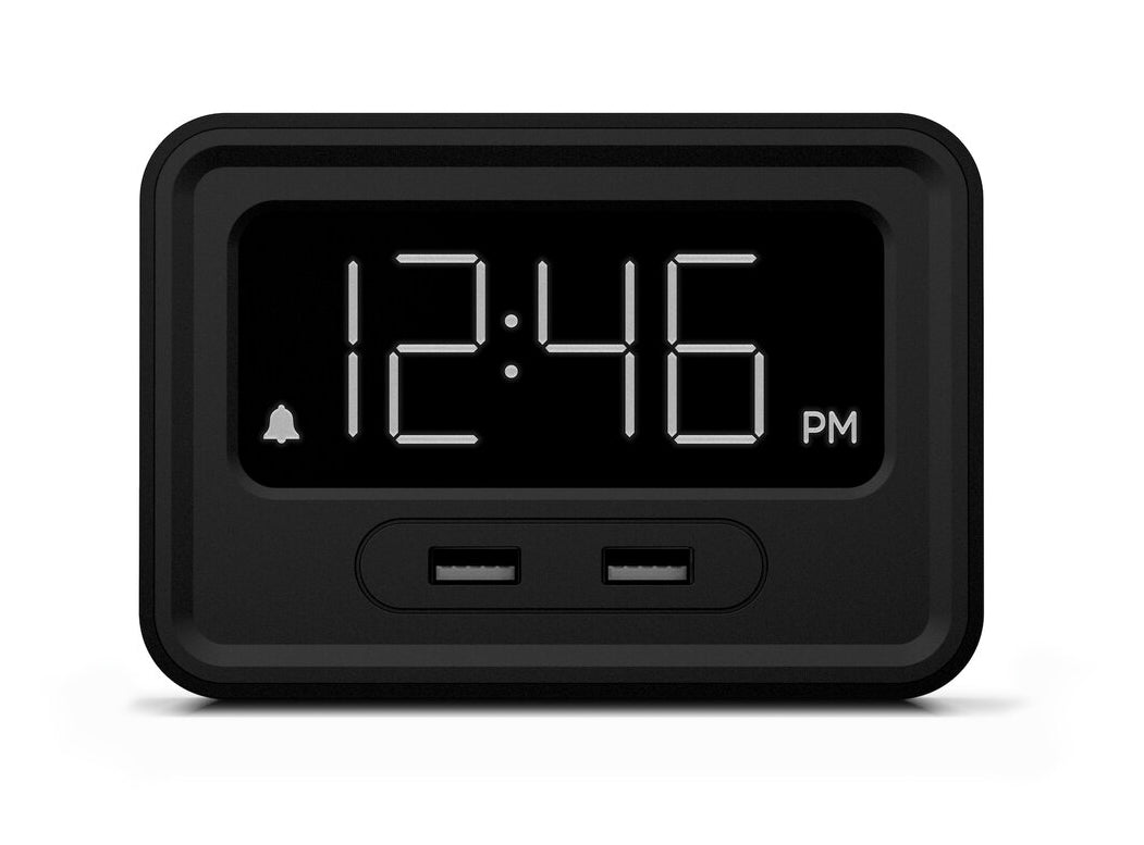 Nonstop NSC2-BF Station E Small Alarm Clock with/ Dual USB Charging, Black