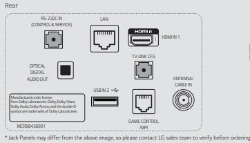 LG 65UR577H9 65" 4K Hospitality TV Rear Inputs