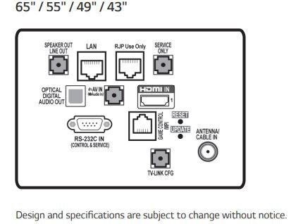 LG 43UT570H9 43" Hospitality 4K UHD LED TV Rear Inputs